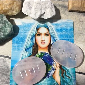 11:11 Rose Quartz Palm Stone